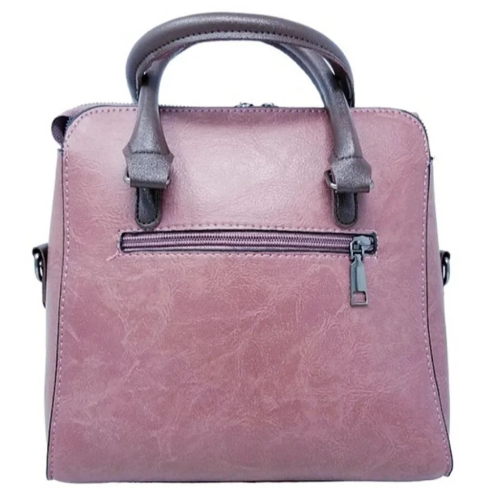Dark Rose Double Strap Hand bag with Top Handle Scard